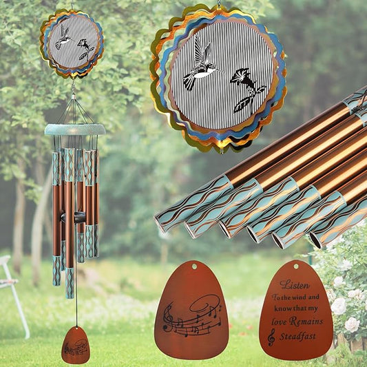 Wind Chimes for Outside with 3D Animations Hummingbird Wind Spinner,37" Memorial WindChimes Outdoor Hanging Decor,Hummingbird Gift for Women Mom Grandma Wife,Garden Ornaments