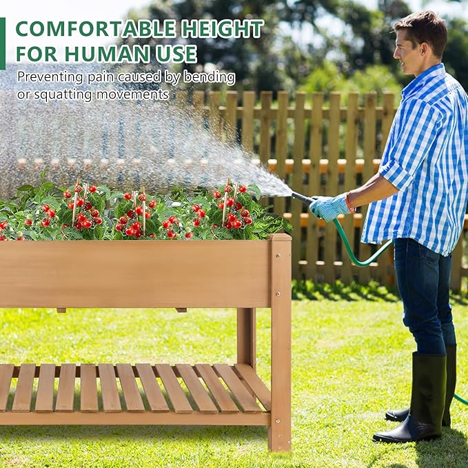 Raised Garden Beds With Legs, Outdoor Wood Elevated Garden Box With L-Connection Tabs，Leg Reinforcement，Storage Shelf, Suitable For Vegetables, Flowers And Herbs, Easy To Assemble,46.7 x23.1 x 29.7IN