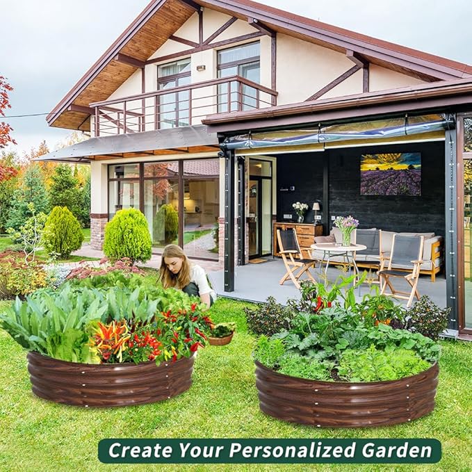 Galvanized Steel Raised Garden Bed, Large Outdoor Metal Planter Box Big Flower Plant pots for Patio Backyard Porch Deck Planting Flowers Vegetables and Herbs (Wood Grain, 3 ft)