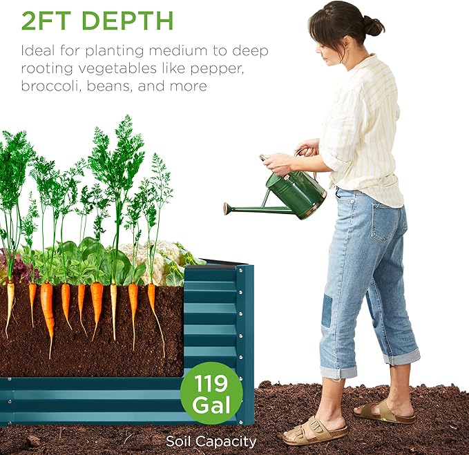 Best Choice Products 4x2x2ft Outdoor Metal Raised Garden Bed, Deep Root Planter Box for Vegetables, Flowers, Herbs w/ 119 Gallon Capacity - Peacock Blue