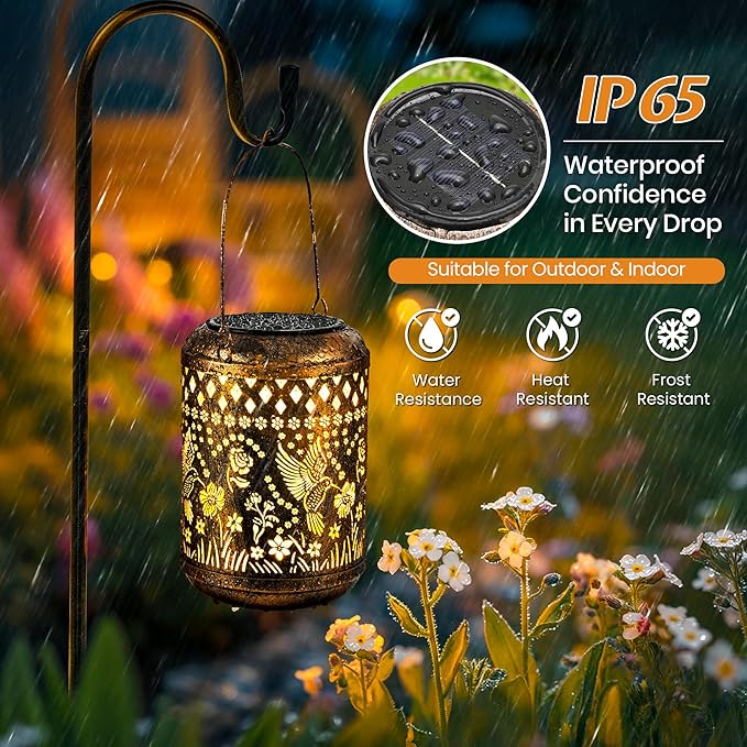 Hummingbird Gifts Outdoor Solar Lanterns, 1 Pack Garden Decor for Outside, Hanging Solar Lanterns Decorative Gifts for Gardeners, Mom, Grandma Birthday Vintage Table Metal Lights for Yard, Balcony