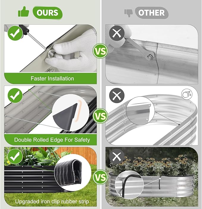 Permade Galvanized Raised Garden Bed Outdoor- Raised Beds for Gardening| Metal Planter Box, Steel Raised Garden Bed Kit with Safety Edging and Gloves for Vegetables, Flower, Herbs (6x2x1.4FT, Gray)