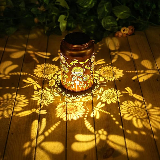 Sunflower Solar Lanterns Outdoor Waterproof Hanging Dragonfly Solar Lights Metal Decorative LED Lanterns Outside Gifts for Women Men Mom Decor for Garden,Yard,Patio,Lawn