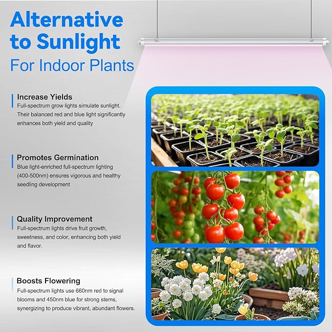 JESLED Waterproof Plant Grow Lights, 2FT Full Spectrum Grow Light, 48W(2 X 24W,300W Equiv), Linkable Led Grow Light Strip for Greenhouse, Plant Shelves, Plug and Play, Pinkish White, 2-Pack