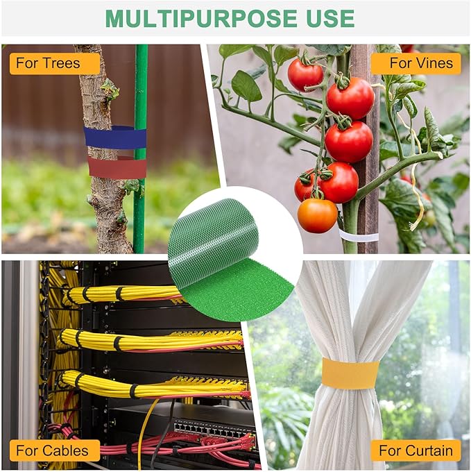1-Roll Garden Plant Tape, 16 ft x 2 in Garden Hook and Loop Plant Ties Multi-Purpose Use Adjustable and Reusable Twist Wire Tape for Plants/Flowers/Vines [Light Green]