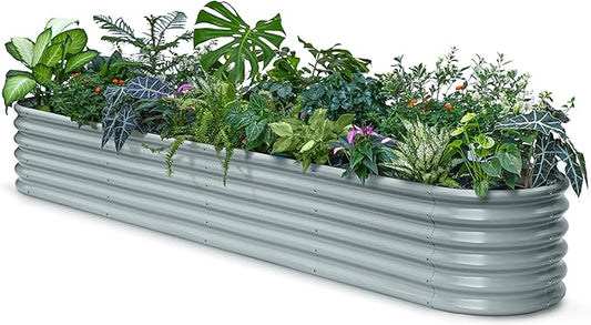 Galvanized Raised Garden Bed 10x2x1.5 | 8x4x1.5 ft, 18" Tall Metal Planter Boxes Outdoor for Herb Vegetable Leafy Green, Modular Raised Flower Bed for Gardening Zn-Al-Mg Coated - Brooklyn Grey