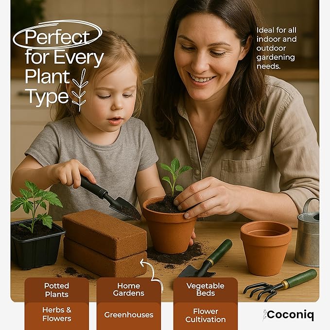 Coco Coir Block 4 Blocks (40 Pounds) - Large Compressed Coconut Fiber Brick for Potting, Gardening, Planting, Seed Starting, Indoor & Outdoor Plants