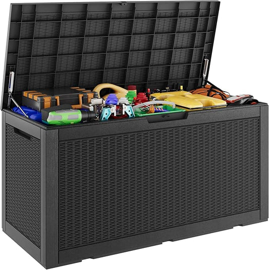 NBYSGO Outdoor Storage Box, Resin Deck Boxes Indoor and outdoor, Waterproof Storage Box Lockable Lid (Black, 110 Gallon)