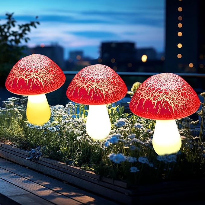 Solar Mushroom Lights Garden Decor 8 Red Crack Mushrooms Outdoor Decor Stake Lights, Waterproof Solar Pathway Light Gardening Gifts for Landscape Easter Gnomes Yard Halloween Christmas Decorations