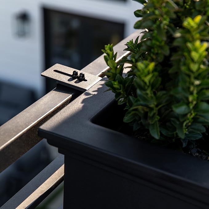 Veradek Brixton Series Plastic Railing Planter - Rectangular Planter for Outdoor Deck/Balcony | Crack-Resistant with Adjustable Rail Attachment | Classic Estate Design for Herbs, Succulents, Flowers