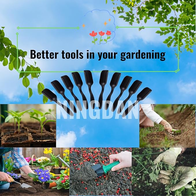10Pcs NINGDAN Mini Shovel,Plastic Mini Gardening Shovel Spoons Soil Scoops,Cultivation Digging Transplanting Tools for Succulents Potted Flowers,Milk Powder/Coffee Beans Scoops (All Black)