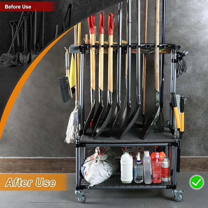 QTJH Durable Yard Tool Storage Rack Garden Tool Organizer for Garage