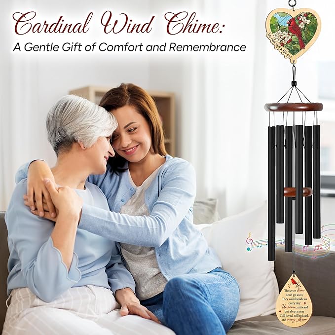 FLAGWIX Sympathy Gifts for Loss of Loved One - Large Outdoor Wind Chimes for Outside 32in - Cardinal Gifts for Women Men, Memorial Gift, Sympathy Gift Ideas, Cardinal Wind Chimes for Loss of Loved One