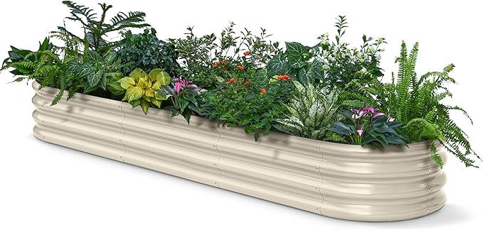 Raised Garden Bed 8x2x1 ft, 12" Tall Galvanized Metal Planter Boxes Outdoor for Flower, Herb, Vegetable, Zn-Al-Mg Coating Garden Beds for Outdoor Plants, Stainless Steel Hardware - Sand Beige