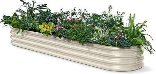 Raised Garden Bed 8x2x1 ft, 12" Tall Galvanized Metal Planter Boxes Outdoor for Flower, Herb, Vegetable, Zn-Al-Mg Coating Garden Beds for Outdoor Plants, Stainless Steel Hardware - Sand Beige