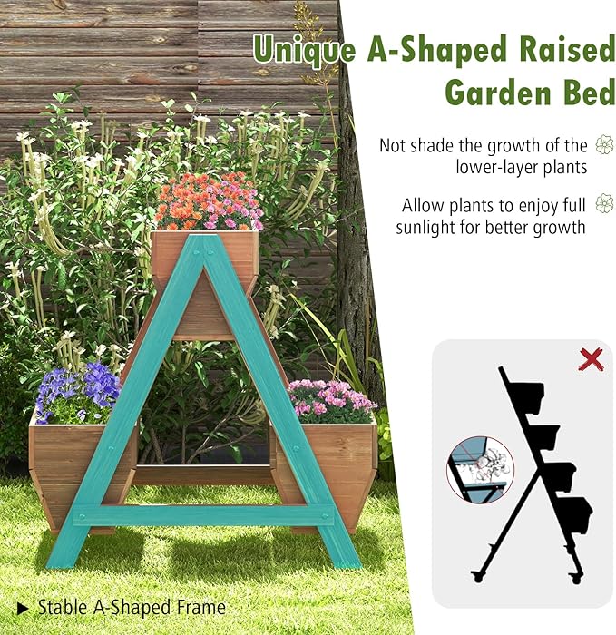 S AFSTAR 21-Inch Vertical Raised Garden Bed, 3 Tiered Wooden Planter Boxes 26" L x 29" W x 29" H, Drainage Holes, Indoor Outdoor Flowerbed, Freestanding Elevated Planter Box for Garden Flower Veggies