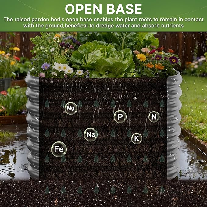 2 PCS Tall Galvanized Raised Garden Bed Outdoor, Metal Garden Bed for Vegetables, Above Ground Garden Box for Flower, Steel Raised Beds for Gardening - 2FT