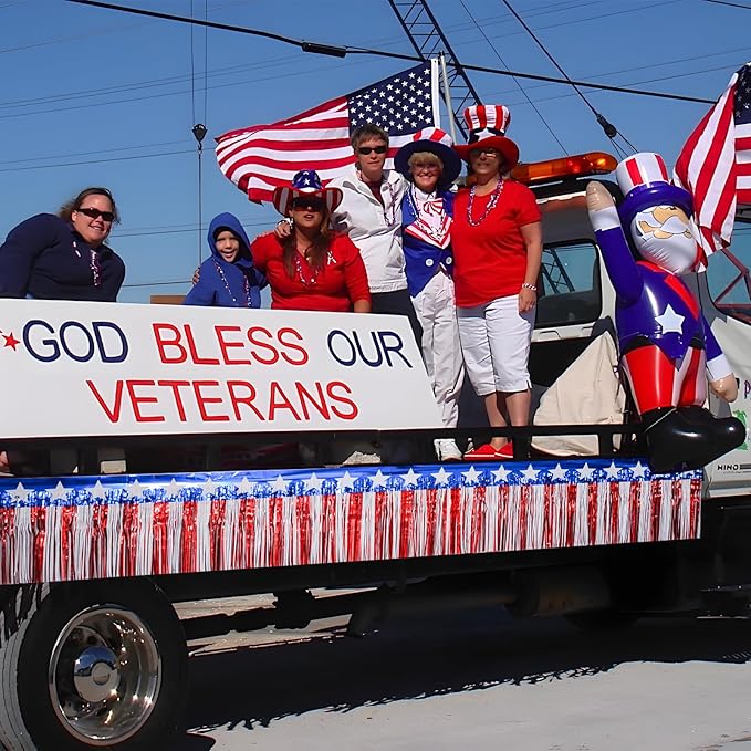 Mega-L 4th of July Decorations 2Packs 39 Feet Foil Fringe Garland Tinsel Streamers, Red White and Blue Star Metallic Hanging Backdrop Banner Table Skirts for Parade Floats Memorial Day Patriotic Party