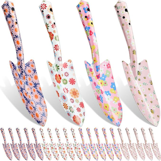 Lanties 24 Pcs Floral Garden Shovels Bulk Gardening Gift for Women Heavy Duty Garden Tools Floral Hand Shovel for Mom Employees Birthday Thank You Gifts(Pink Flowers)