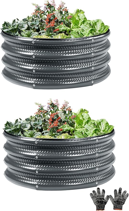Gartist 2 Pcs 2x2X1 FT Round Galvanized Raised Garden Bed Kit, Gray Outdoor Planter Garden Bed, Metal Raised Box for Vegetables, Fruits, Flowers & Herbs