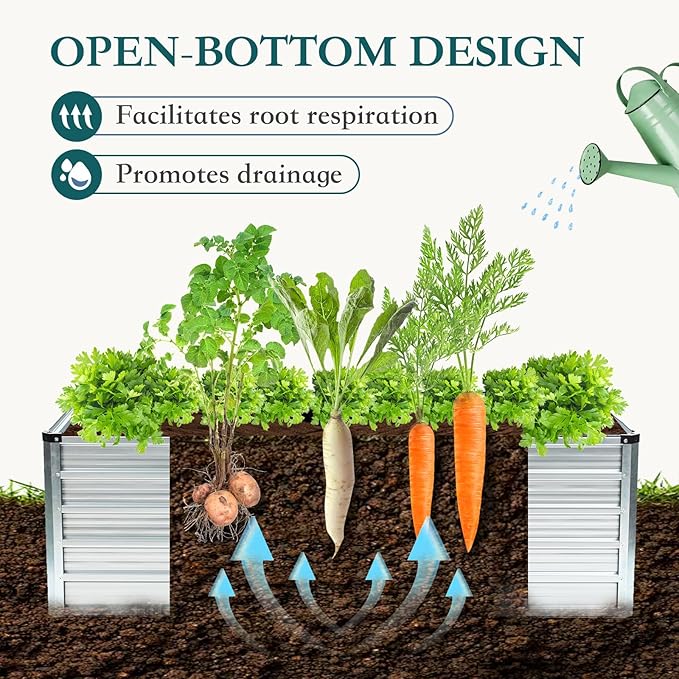 Smug Metal Raised Garden Bed, 6x3x2ft Outdoor Planter Box, Raised Garden Beds for Planting Plants Vegetables, Flowers, Metal Silver