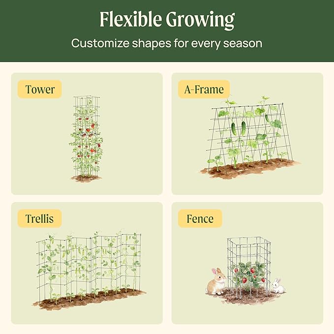 Vego Garden 2 Pack Tomato Cage 16.5" Square for Garden & Pots, Rust-Resistant Tomato Stakes Plant Cage Trellis Support for Climbing Vegetables Plants