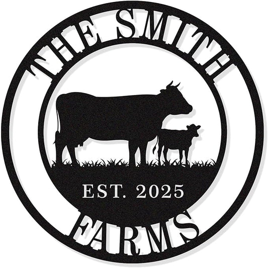 Personalized Cow Calf Metal Sign, Personalized Family Monogram Name Sign, Custom Cow Calf Farm Sign