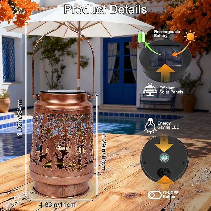 Bigfoot Solar Lanterns Outdoor Waterproof - Wxiben Bigfoot Sasquatch Gifts for Men Dad Grandpa, Big Foot Metal Hanging Solar Lights Lamp, LED Lanterns for Garden Yard Patio Lawn Tabletop Decor