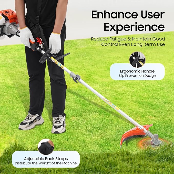 2025 New 52CC 2-Stroke Gas Weed Wacker, 5-in-1 Multi-Functional Lawn Mower Garden Hedge Trimmer String Trimmer Pole Chainsaw with Extension Pole, Weed Eater for Grass and Bush