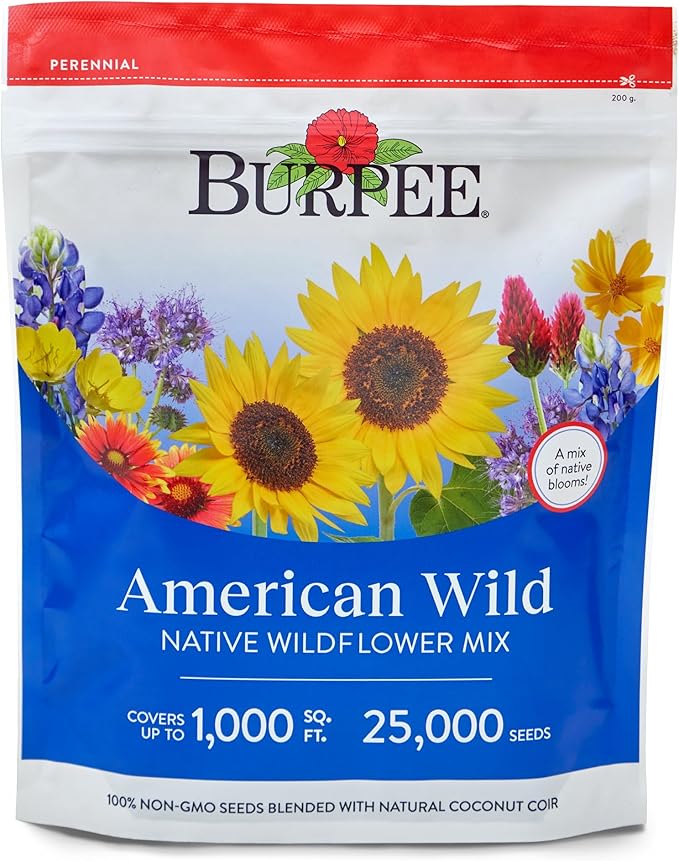 Burpee Wildflower Seeds American Wild | 25,000 Bulk Seeds, Multi, 1 Bag | 13 Varieties of Non-GMO Flower Seeds| Covers 1,000 Sq. Ft.