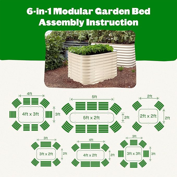 Epic Gardening 6-in-1 Modular Galvanized Raised Garden Bed Kit, 15" Tall Metal Planter Box, Durable Aluzinc Steel Raised Garden Bed Outdoor for Vegetables, Herbs, Flowers & Fruits - Small Light Clay