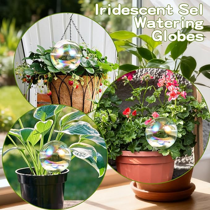 8 Pack Rainbow Glass Plant Watering Globes - Self Watering Planter Insert, Plant Watering Devices for Water Plants While Away, Indoor Outdoor Automatic Slow-Release Watering Bulbs