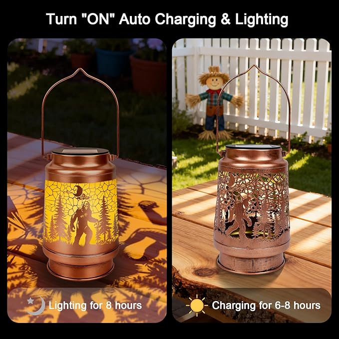 Bigfoot Solar Lanterns Outdoor Waterproof - Wxiben Bigfoot Sasquatch Gifts for Men Dad Grandpa, Big Foot Metal Hanging Solar Lights Lamp, LED Lanterns for Garden Yard Patio Lawn Tabletop Decor