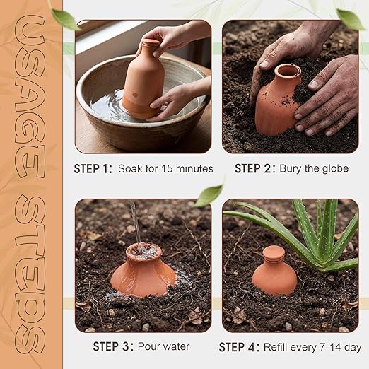 1 Pcs 50 oz Ollas Terracotta Watering Pots Self Watering Planter Insert Terracotta Globes Clay for Outdoor Indoor Garden Plants, Easy to Refill