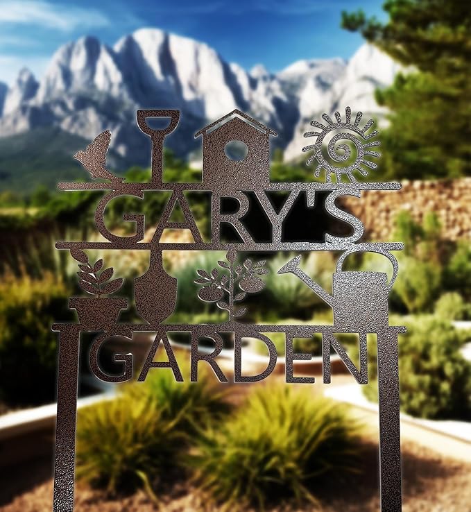 Custom Garden Sign, Garden Sign, Personalized Garden Sign, Garden Stake (27" W x 23" H, Hammered Blue)