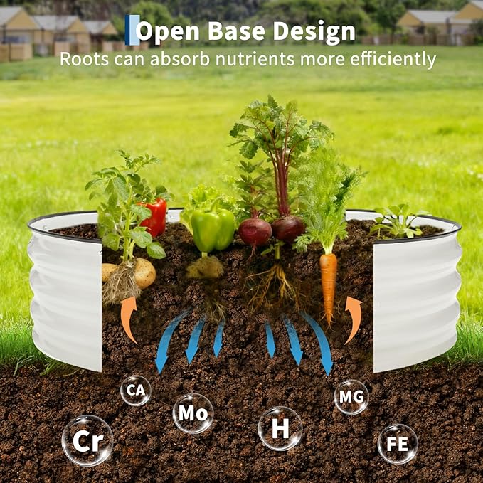 PeakPursuit 4X4x1Ft Galvanized Raised Garden Bed Kit, Metal Planter Box, Round Raised Beds with Open-Ended Base for Vegetables, Flowers, Herbs & Fruits