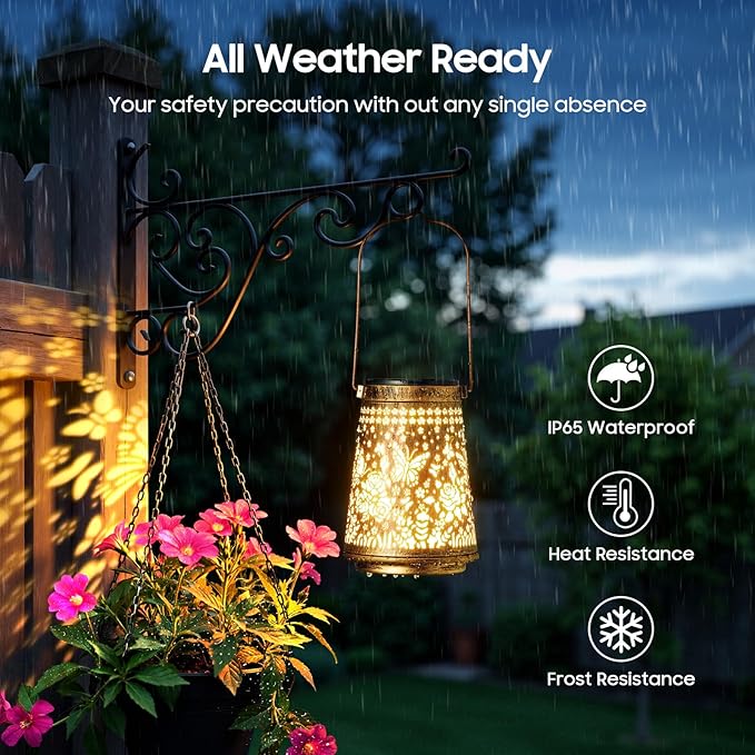 4 Pack Solar Lanterns Outdoor Waterproof Birthday Gifts for Women Mom Grandma, Hollowed-Out Metal Butterfly Hanging Solar Lantern Lights Outdoor Decor, 2 Modes Lights Decor for Yard, Patio