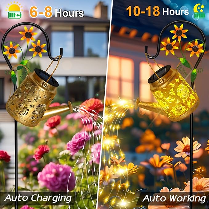 Christmas Gifts Sunflower Solar Watering Can Lights, Outdoor Waterproof Garden Lanterns with Shepherd Hook, Solar Garden Decor for Yard Outdoor Landscape Pathway, Gift for Women Mom Grandma, 2 Pack