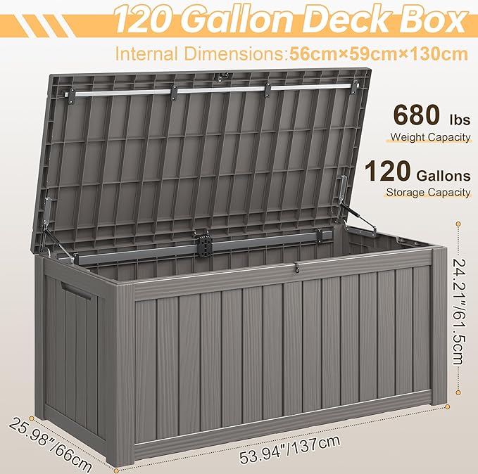 NBYSGO Outdoor Storage Box, Resin Deck Boxes Indoor and outdoor, Waterproof Storage Box Lockable Lid (Grey, 120 Gallon)