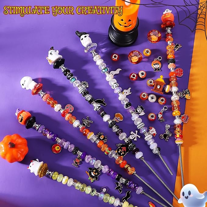 Beaded Garden Stake, DIY Halloween Decorative Garden Stake Kit, Beaded Fairy Wand with 12 in or 10 in Threaded Rod, Crystal Stopper, Large Holes Bead, Pendant,s Outdoor Thanksgiving Decorations kit
