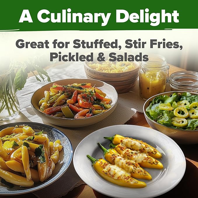 HOME GROWN Non GMO Banana Pepper Seeds Pack 94 Heirloom Vegetable Seeds High Germination Sweet Peppers for Planting Indoors or Outdoor Garden (Capsicum annuum) (1pack)