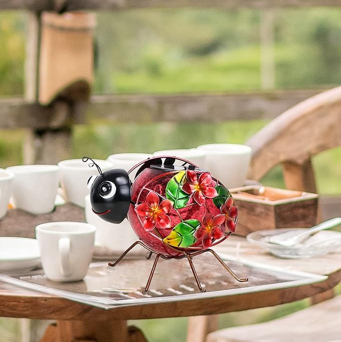 MUMTOP Solar Lantern, Waterproof LED Solar Lights Outdoor Ladybug Decorative Tabletop Lanterns for Patio Garden Table Decor