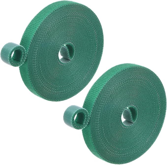 2-Roll Garden Plant Tape, 16 ft x 0.4 in Garden Hook and Loop Plant Ties Multi-Purpose Use Adjustable and Reusable Twist Wire Tape for Plants/Flowers/Vines [Green]