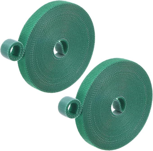 2-Roll Garden Plant Tape, 16 ft x 0.4 in Garden Hook and Loop Plant Ties Multi-Purpose Use Adjustable and Reusable Twist Wire Tape for Plants/Flowers/Vines [Green]