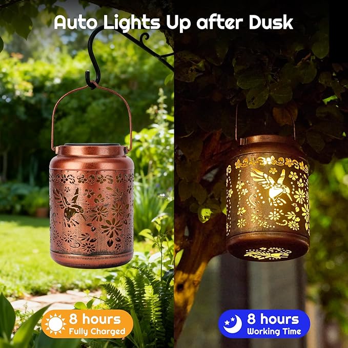 Hummingbird Gift Solar Lanterns Outdoor Waterproof - Metal Hanging Hummingbird Solar Lights Graden Decor for Patio Yard Lawn Backyard Porch Pathway, Christmas Decor Birthday Gift for Women Mom Grandma