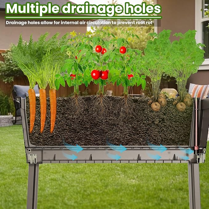 Raised Garden Bed with Wheels Resin Sturdy Planter Waterproof UV-Resistant Outdoor for Flowers Vegetables Herbs in Backyard Patio (1, Grey)