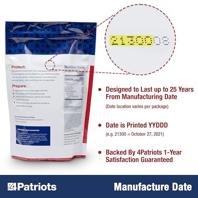 4Patriots 6-Month Survival Food Kit: Emergency Food Supply Designed to Last 25 Years, 1,376 Servings