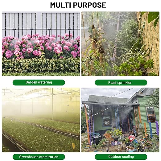 360° Adjustable Mister Drip Irrigation System -Water Trampoline Sprinkler Kit for Kids Summer Fun.50Ft Garden Greenhouse Plant Watering System with 8 Nozzles for Yard, Lawn, Plants