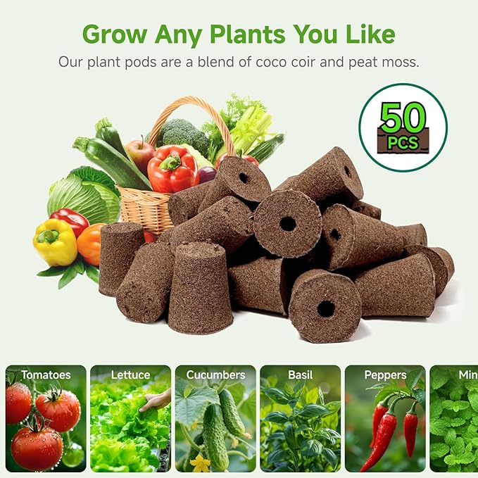 Hydroponic Growing Sponges 50 Pack, Universal Fit Sponges & Seed Pods for Starting Seeds, Indoor Outdoor Garden for Seed Germination & Plant Cloning, Stronger Roots