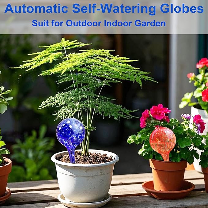 Automatic Plant Watering Globes - 6pcs Small Glass Self Watering Bulbs for Potted Plants - Multicolored Watering Devices for Vacation & Daily Care (Indoor/Outdoor)